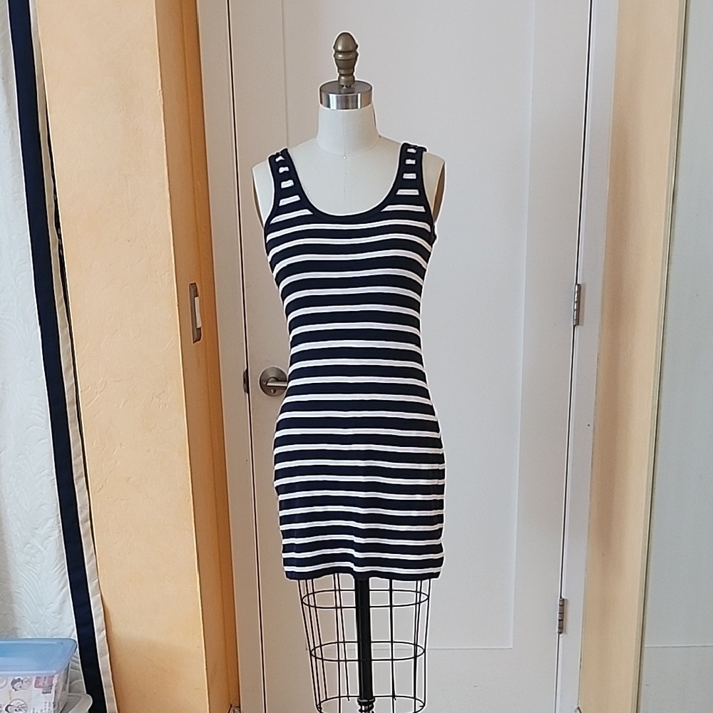 French Connection Black and White Striped Mini Dress